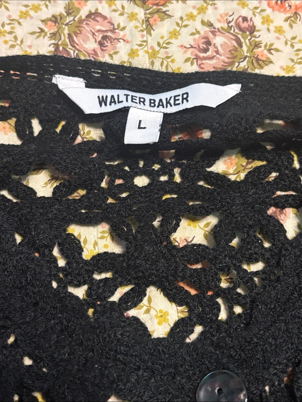 Walter Baker Black Crochet Knit Cover-Up Cardigan